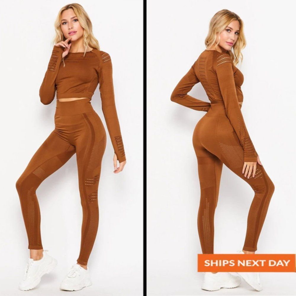 Fall outfit - Seamless Laser Cut 2 Piece Sport Set - Fall outfit - Long sleeve
